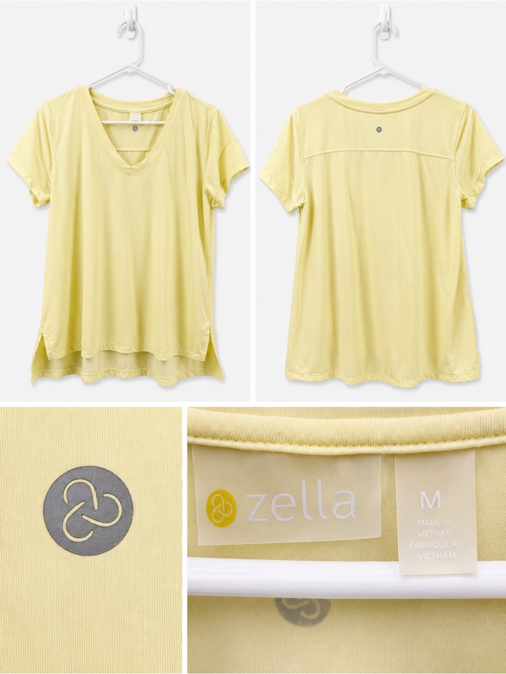 Zella Light Yellow V-Neck Short Sleeve Active Tee